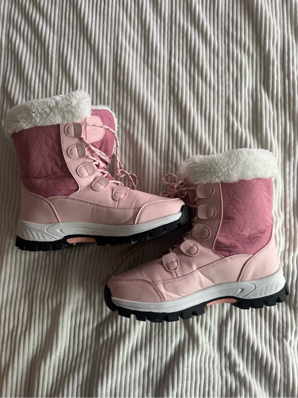 Pink Quilted Faux-Fur Winter Boots